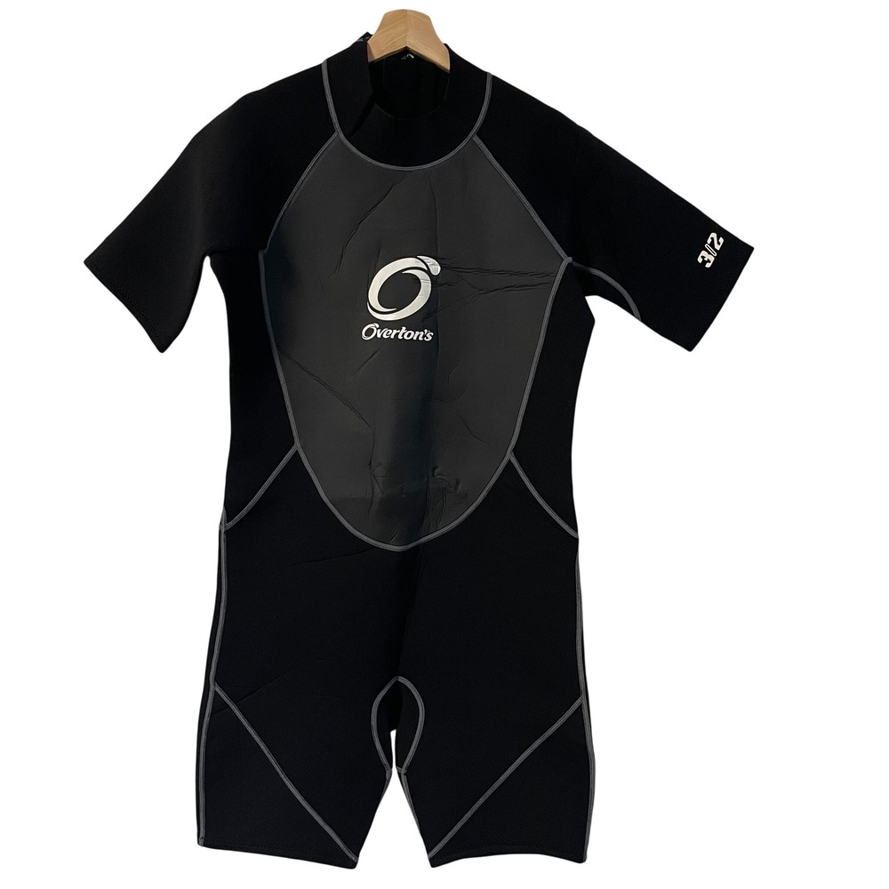 Overton's Men 3XL Black 3/2mm Shorty Wetsuit Short Sleeve Back Zip Water Sports
